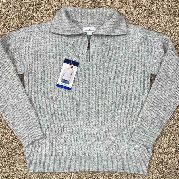 Modern Ambition Women's Merino Wool Blend Quarter Zip Sweater Gray, Size Large - Picture 4 of 16